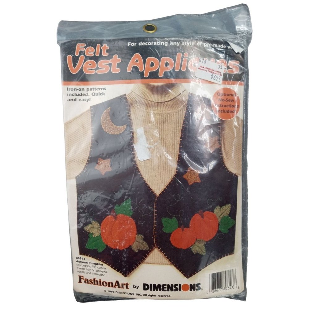 Dimensions Felt Vest Applique Craft Kit Vintage 80343 Autumn Pumpkin Fashion Art
